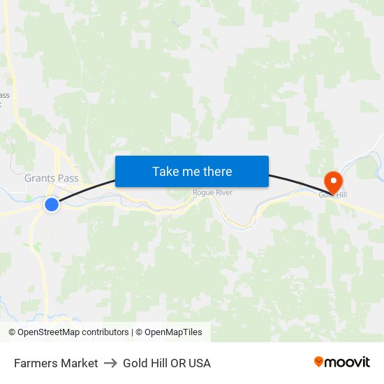 Farmers Market to Gold Hill OR USA map