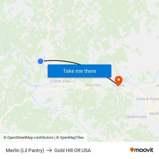 Merlin (Lil Pantry) to Gold Hill OR USA map