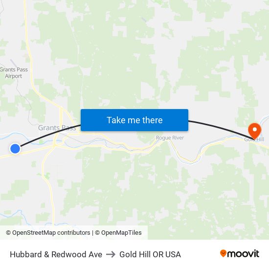 Hubbard & Redwood Ave to Gold Hill OR USA map