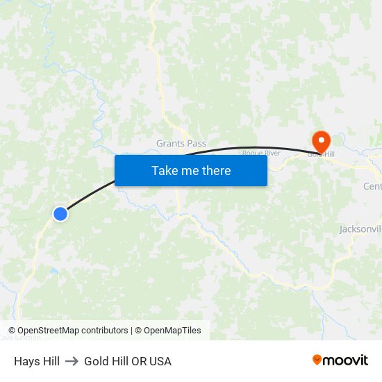 Hays Hill to Gold Hill OR USA map