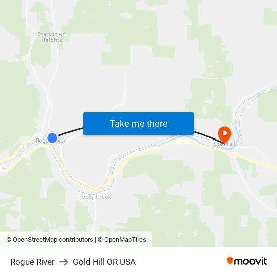 Rogue River to Gold Hill OR USA map