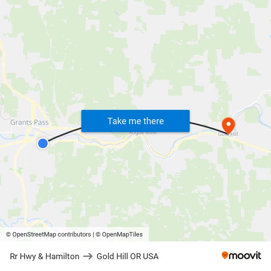 Rr Hwy & Hamilton to Gold Hill OR USA map