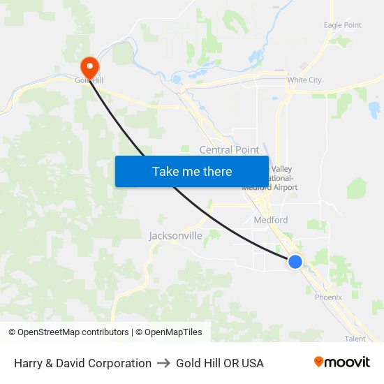 Harry & David Corporation to Gold Hill OR USA map