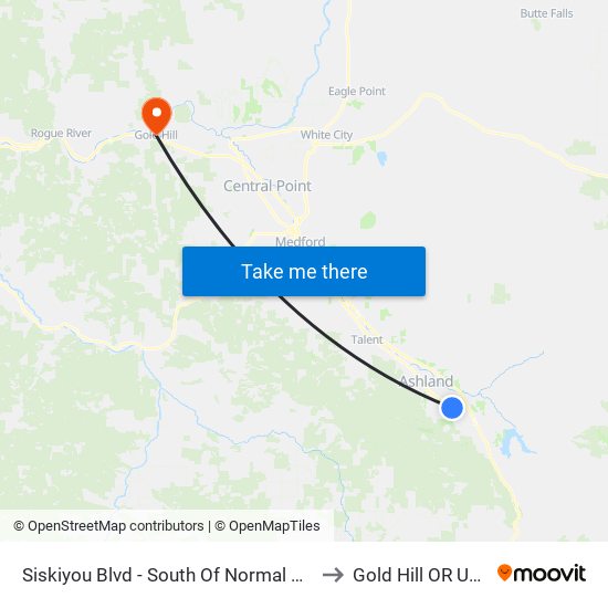 Siskiyou Blvd - South Of Normal Ave to Gold Hill OR USA map