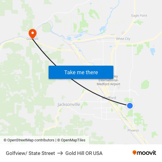 Golfview/ State Street to Gold Hill OR USA map