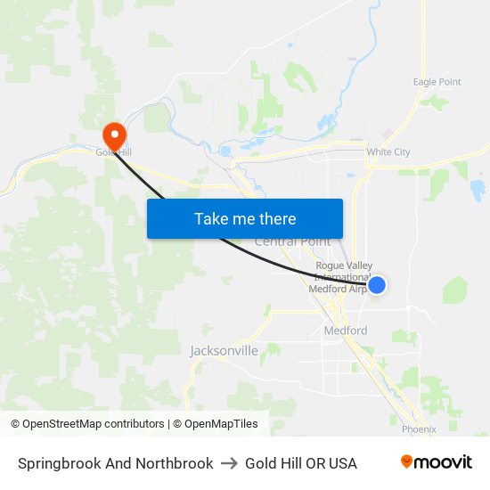 Springbrook And Northbrook to Gold Hill OR USA map