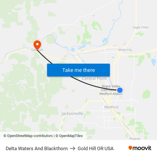 Delta Waters And Blackthorn to Gold Hill OR USA map