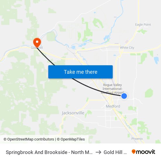 Springbrook And Brookside - North Medford High School to Gold Hill OR USA map