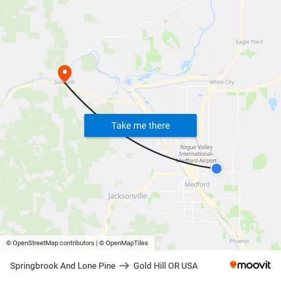 Springbrook And Lone Pine to Gold Hill OR USA map