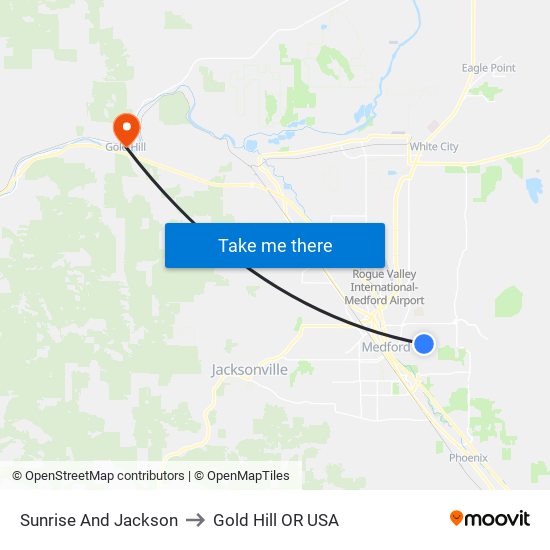 Sunrise And Jackson to Gold Hill OR USA map