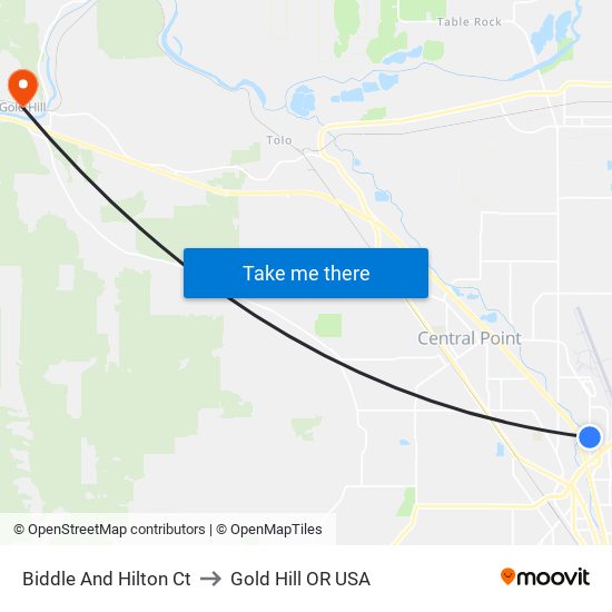 Biddle And Hilton Ct to Gold Hill OR USA map