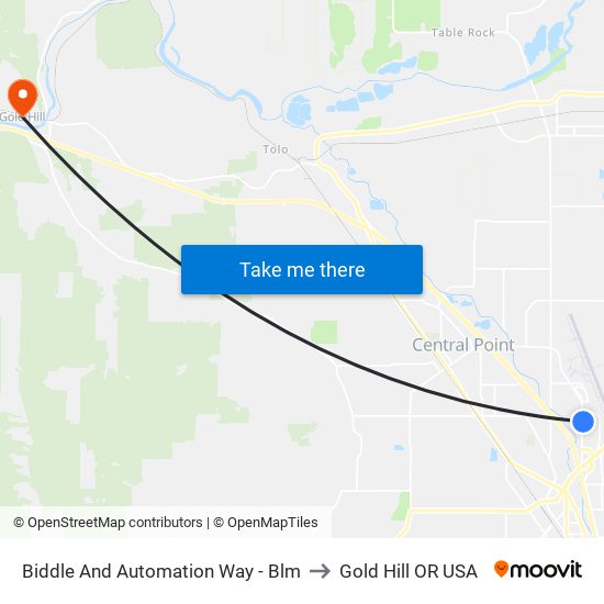 Biddle And Automation Way - Blm to Gold Hill OR USA map