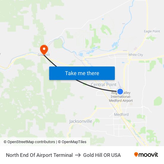 North End Of Airport Terminal to Gold Hill OR USA map