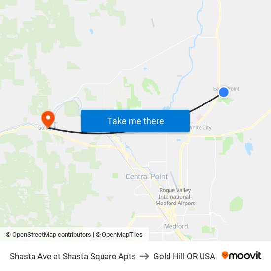 Shasta Ave at Shasta Square Apts to Gold Hill OR USA map