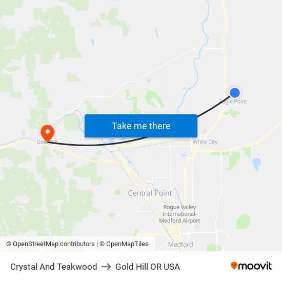 Crystal And Teakwood to Gold Hill OR USA map