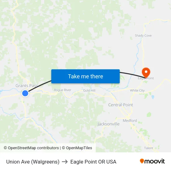 Union Ave (Walgreens) to Eagle Point OR USA map