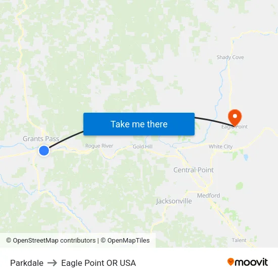 Parkdale to Eagle Point OR USA map