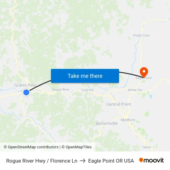 Rogue River Hwy / Florence Ln to Eagle Point OR USA map