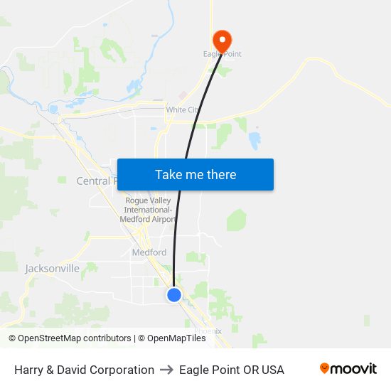 Harry & David Corporation to Eagle Point OR USA map