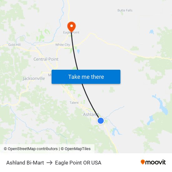 Ashland Bi-Mart to Eagle Point OR USA map