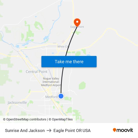 Sunrise And Jackson to Eagle Point OR USA map