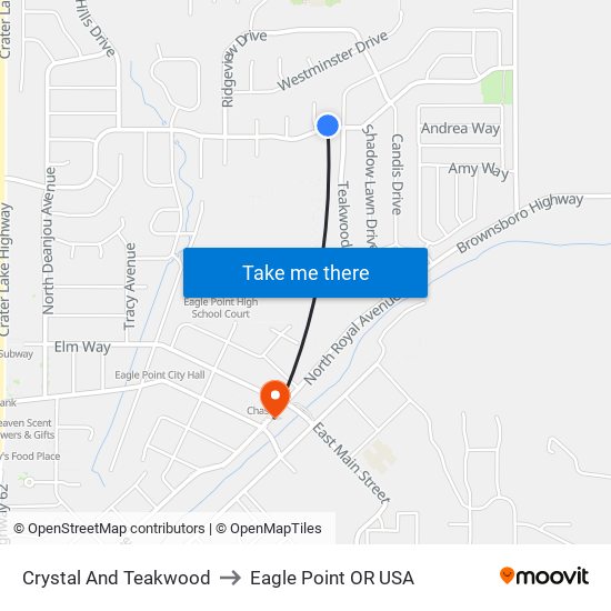 Crystal And Teakwood to Eagle Point OR USA map