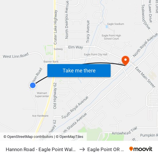 Hannon Road - Eagle Point Walmart to Eagle Point OR USA map