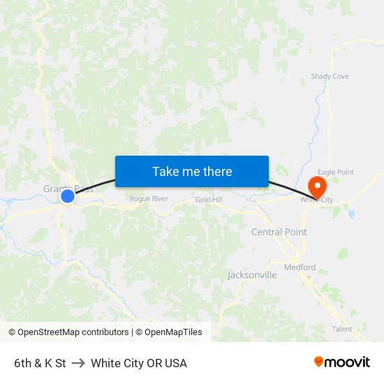 6th & K St to White City OR USA map