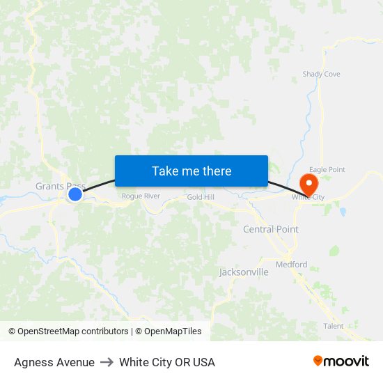 Agness Avenue to White City OR USA map