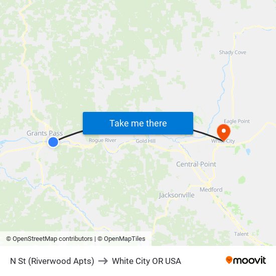 N St (Riverwood Apts) to White City OR USA map