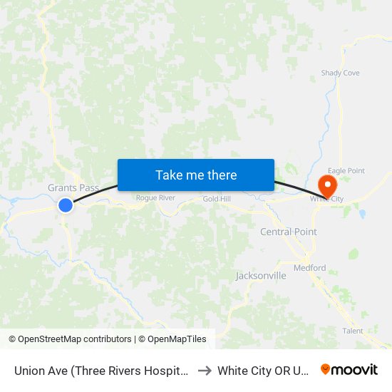 Union Ave (Three Rivers Hospital) to White City OR USA map