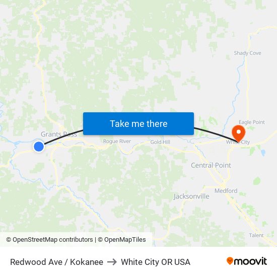 Redwood Ave & Kokanee Ln to White City OR USA map