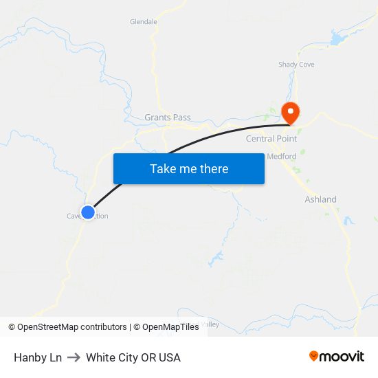 Hanby Ln to White City OR USA map