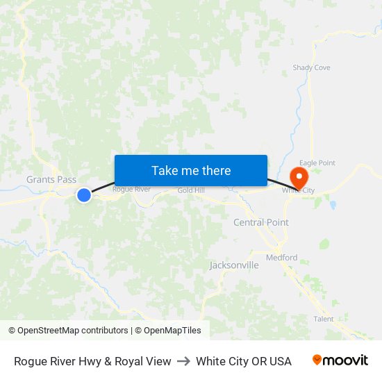 Rogue River Hwy & Royal View to White City OR USA map