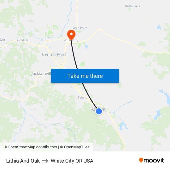 Lithia And Oak to White City OR USA map