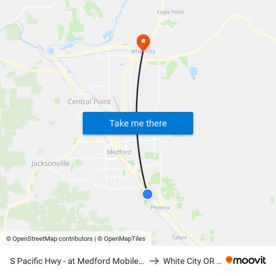 S Pacific Hwy - at Medford Mobile Estates to White City OR USA map