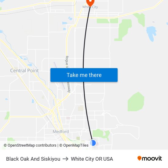 Black Oak And Siskiyou to White City OR USA map