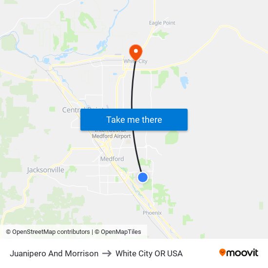 Juanipero And Morrison to White City OR USA map