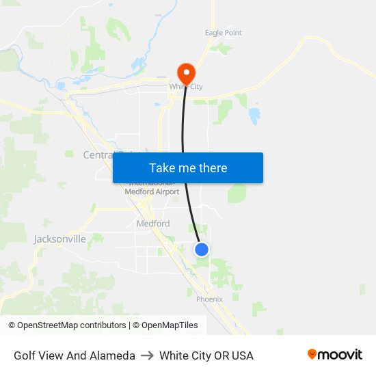 Golf View And Alameda to White City OR USA map