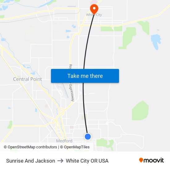 Sunrise And Jackson to White City OR USA map
