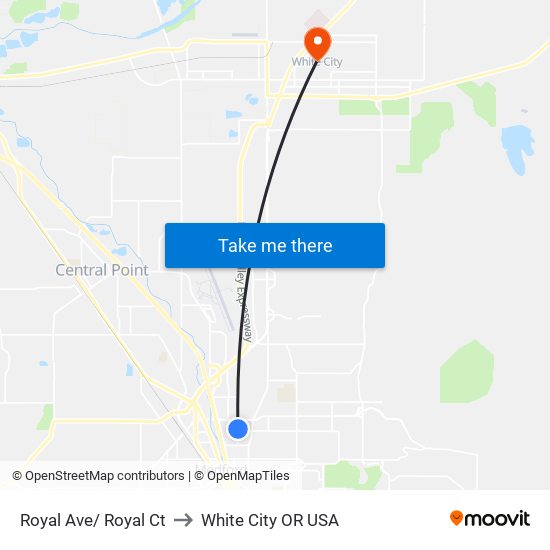 Royal Ave/ Royal Ct to White City OR USA map