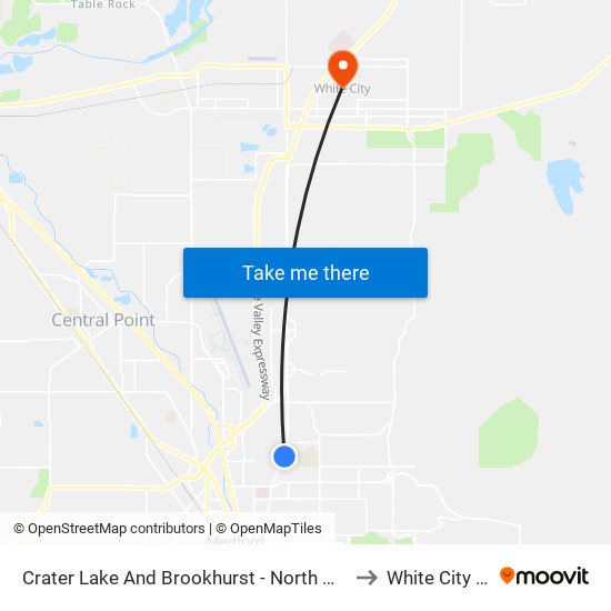 Crater Lake And Brookhurst - North Medford High School to White City OR USA map