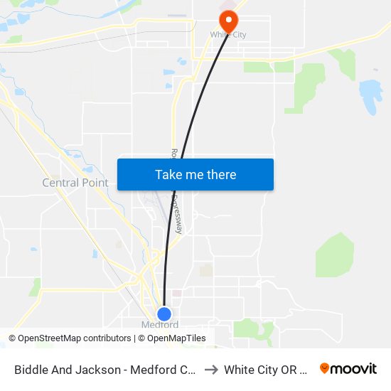 Biddle And Jackson - Medford Center to White City OR USA map