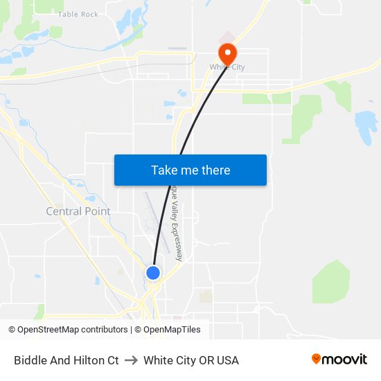 Biddle And Hilton Ct to White City OR USA map