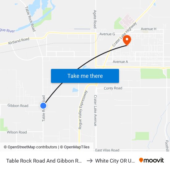 Table Rock Road And Gibbon Road to White City OR USA map