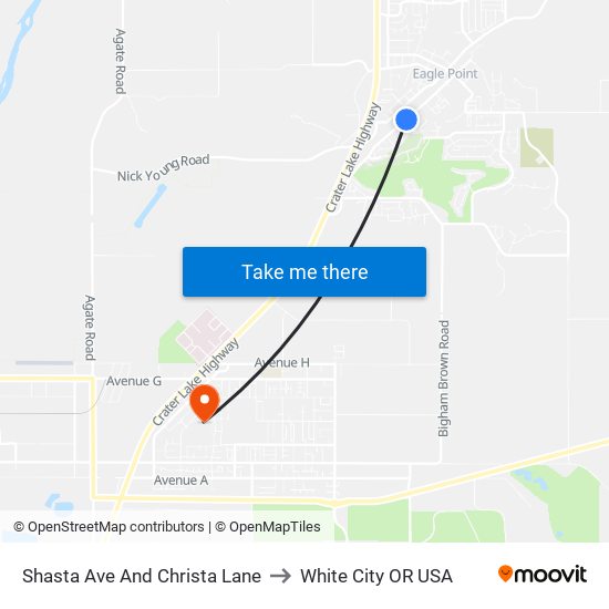 Shasta Ave And Christa Lane to White City OR USA map