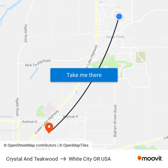 Crystal And Teakwood to White City OR USA map