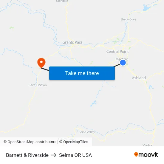 Barnett & Riverside to Selma OR USA map