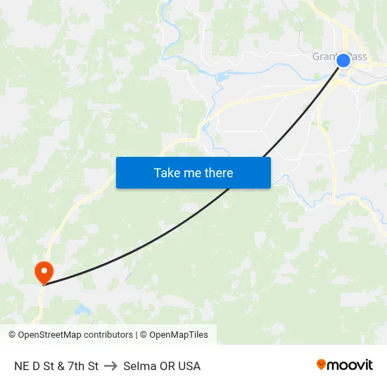 NE D St & 7th St to Selma OR USA map