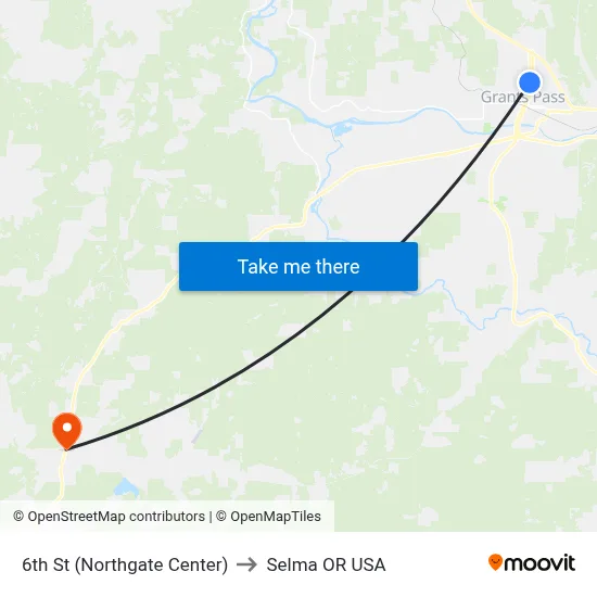 6th St (Northgate Center) to Selma OR USA map